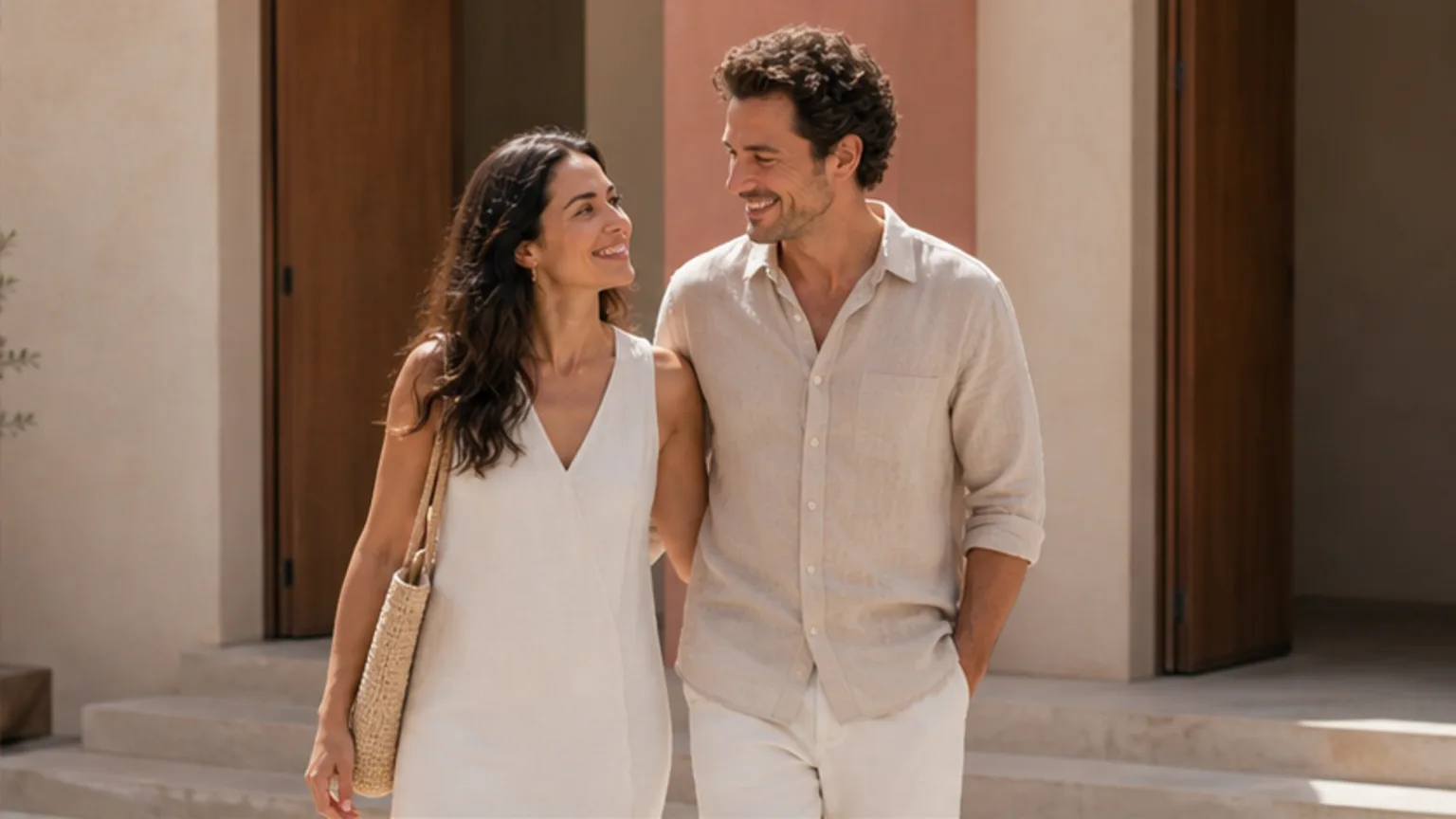 Couple walking together after a conversation