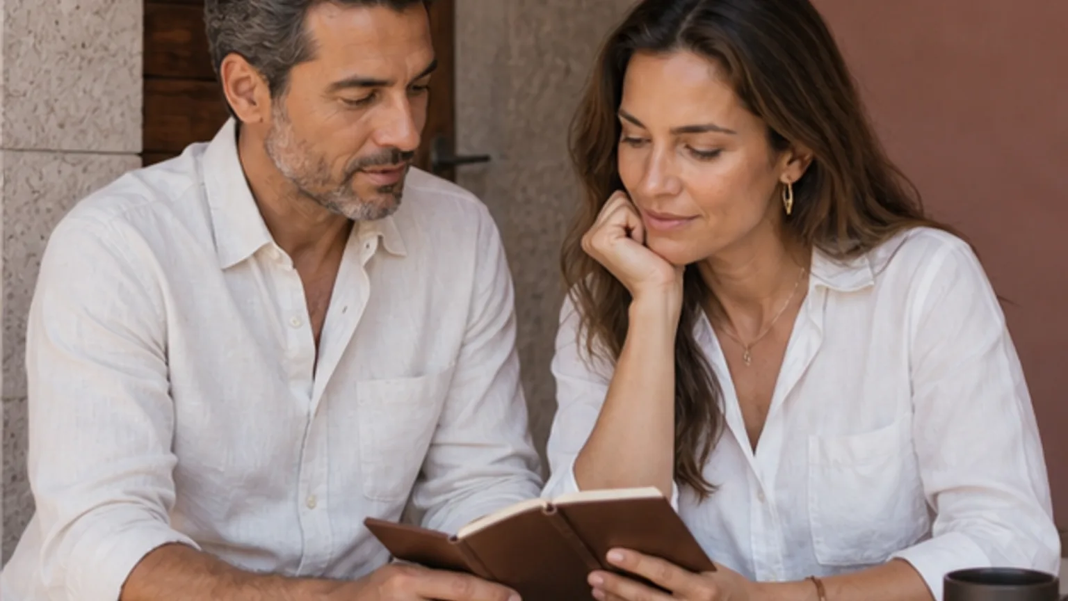 Pareja madura revisando notas sobre su tratamiento