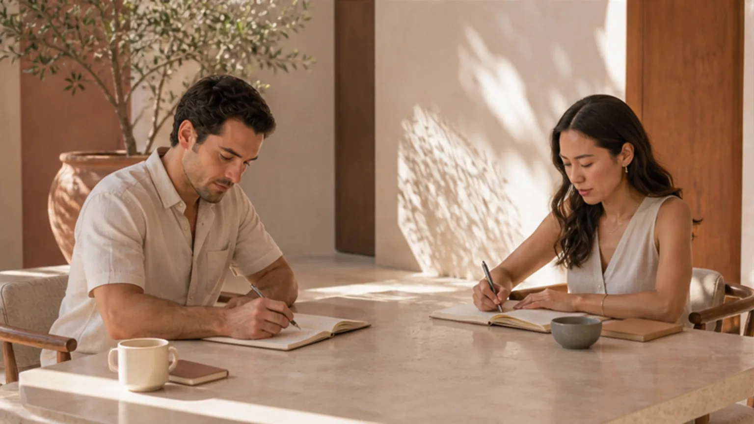 Pareja anotando preguntas antes de una consulta
