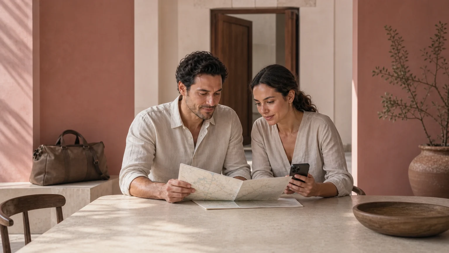 Pareja organizando un viaje para recibir tratamiento